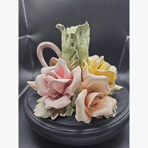 Capodimonte 7 Roses Candlestick Holder Colorful Made In Italy See Description!!